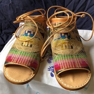 Rainbow woven lace up sandals